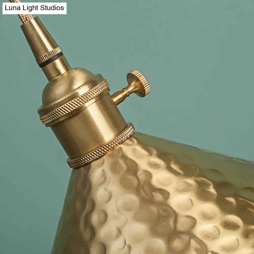 Vintage Brass/Gold Pendant Light With Conical Shade And 1 Bulb