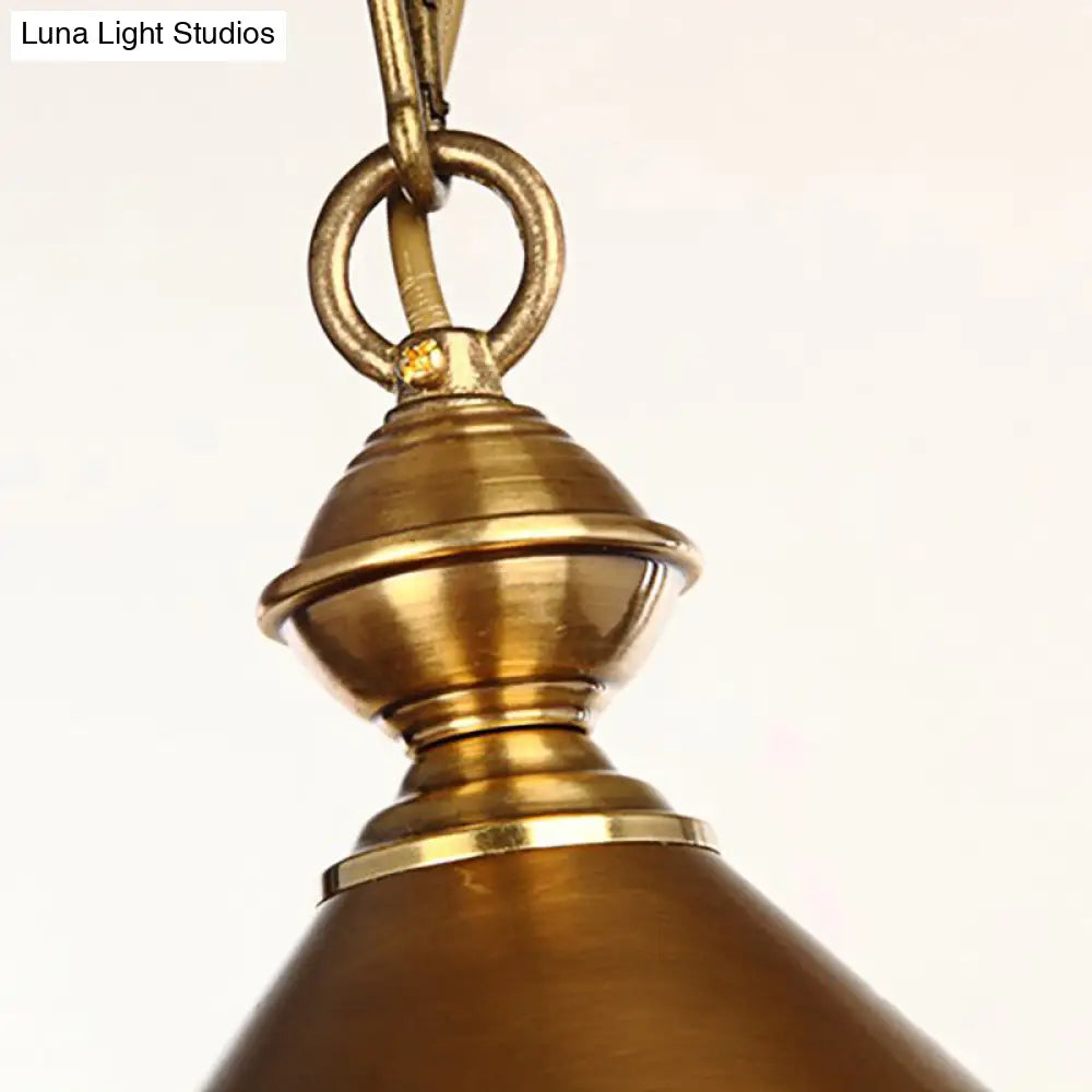 Vintage Brass/Gold Pendant Light With Conical Shade And 1 Bulb