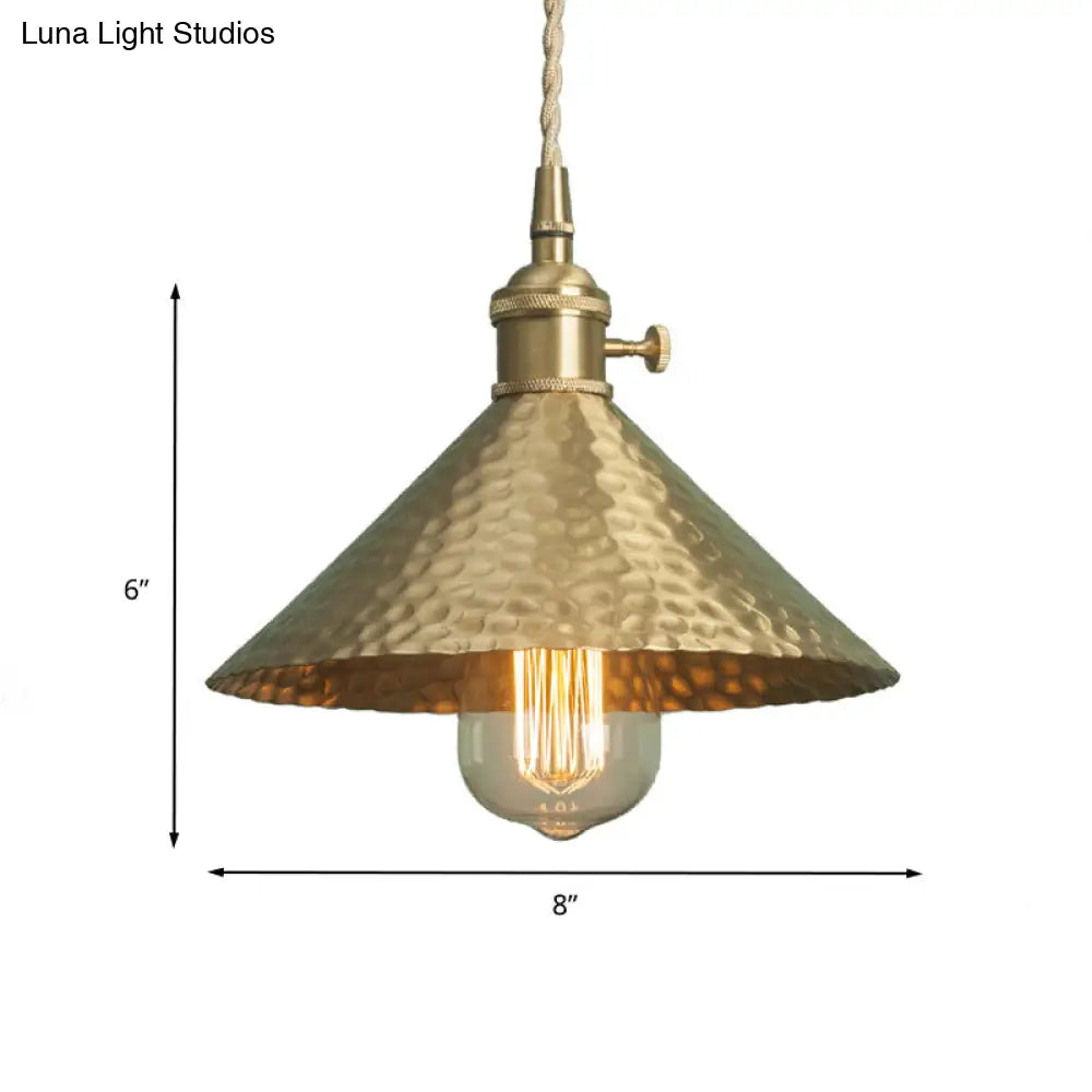 Vintage Suspension Pendant Light With Metallic Brass/Gold Finish - 7’/8.5’ Conical Shade 1-Light