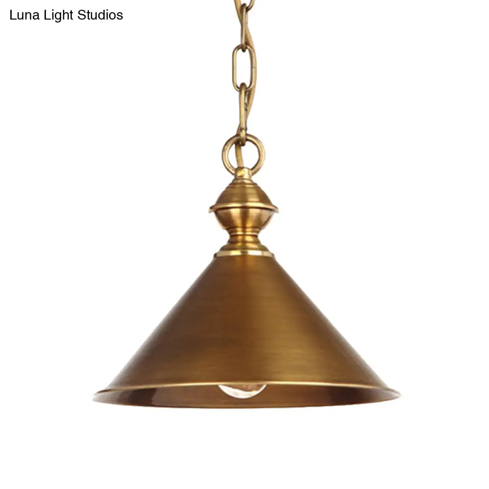 Vintage Suspension Pendant Light With Metallic Brass/Gold Finish - 7’/8.5’ Conical Shade 1-Light