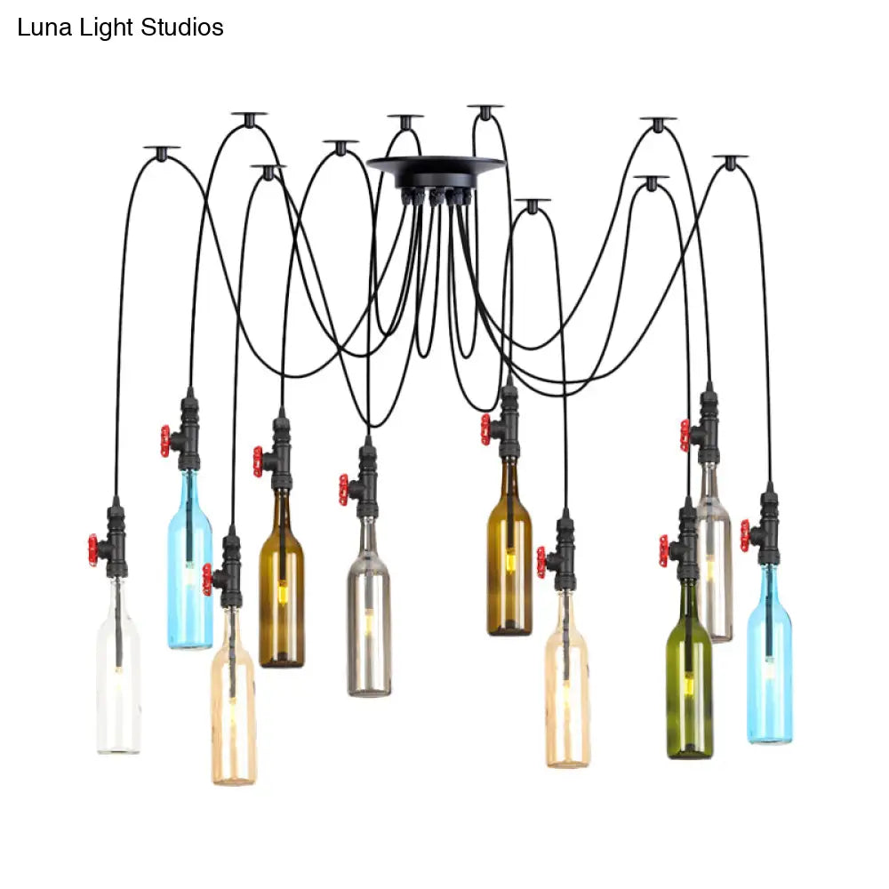 Vintage Swag Led Pendant Lights With Colored Glass Shades For Restaurants - 6/8/10 Light Options
