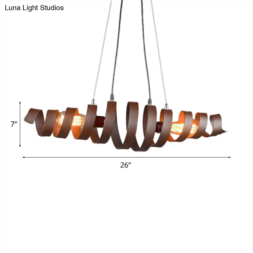 Vintage Swirl Pendant Lamp With Adjustable Cord - 2-Light Metallic Hanging Fixture In Rust For