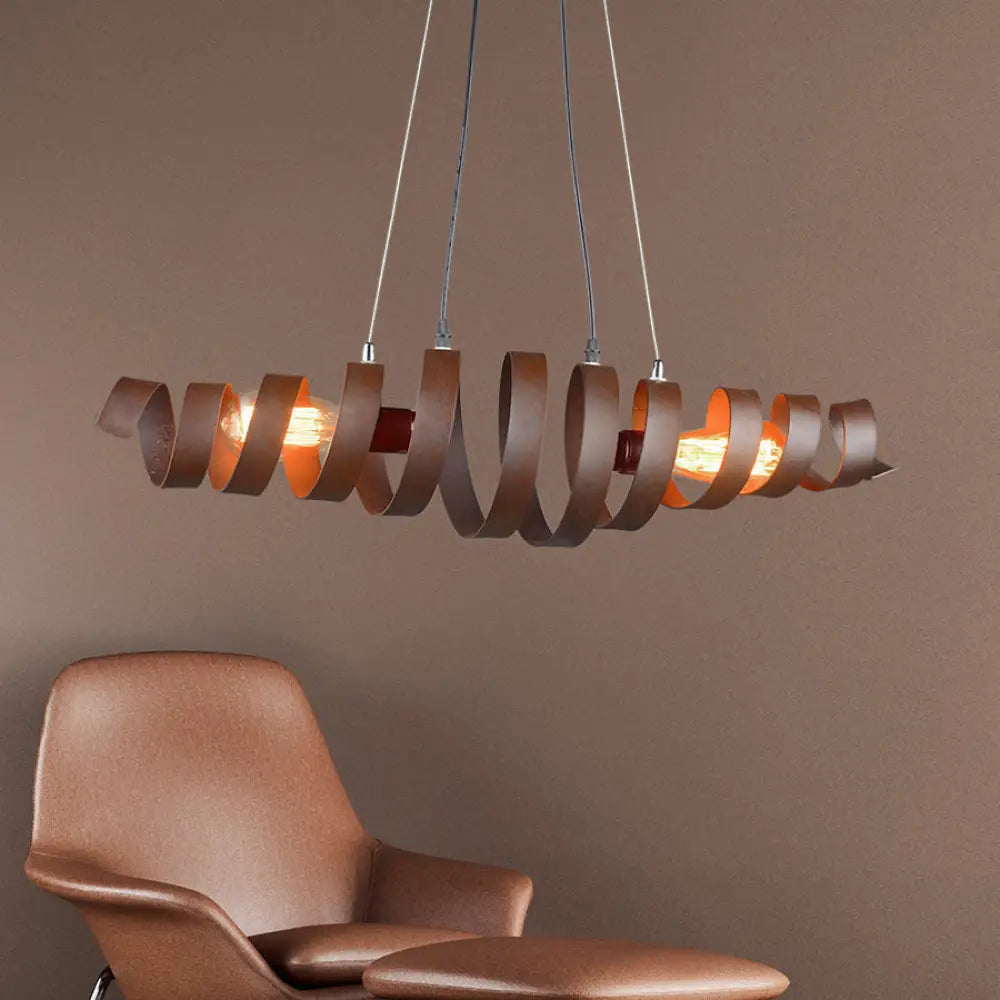 Vintage Swirl Pendant Lamp With Adjustable Cord - 2-Light Metallic Hanging Fixture In Rust For