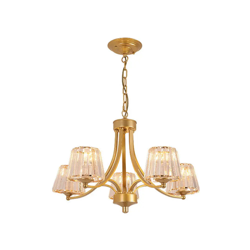 Vintage Tapered Pendant Chandelier - White Glass & Clear Crystal 5/6-Light Dining Room Black/Gold 5