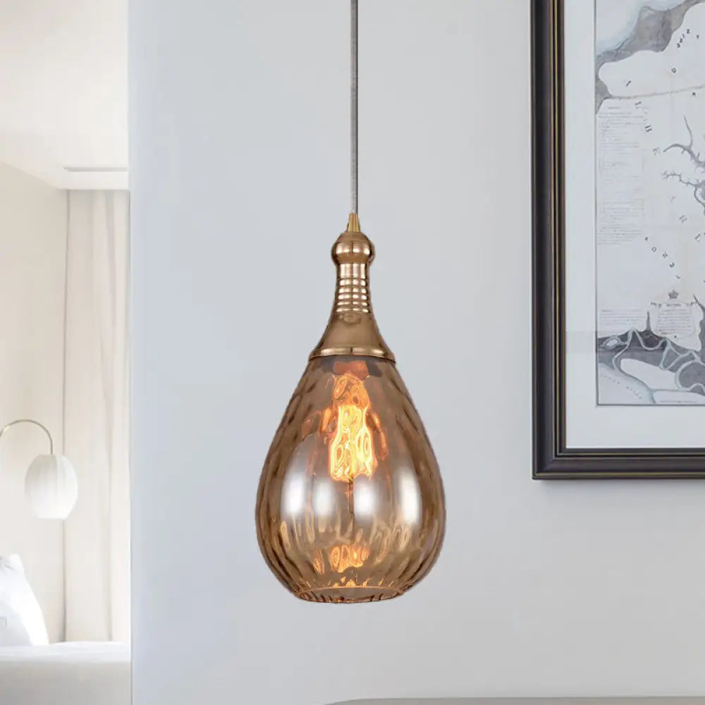 Vintage Teardrop Amber Water Glass Pendant Lamp - 1-Head Hanging Light Fixture For Stairway Ceiling