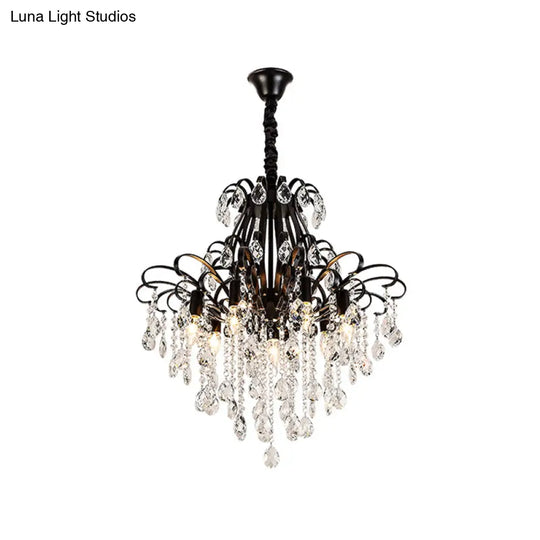 Vintage Teardrop Crystal Chandelier Light - Black Hanging Fixture With Curved Arms 3/7 Lights