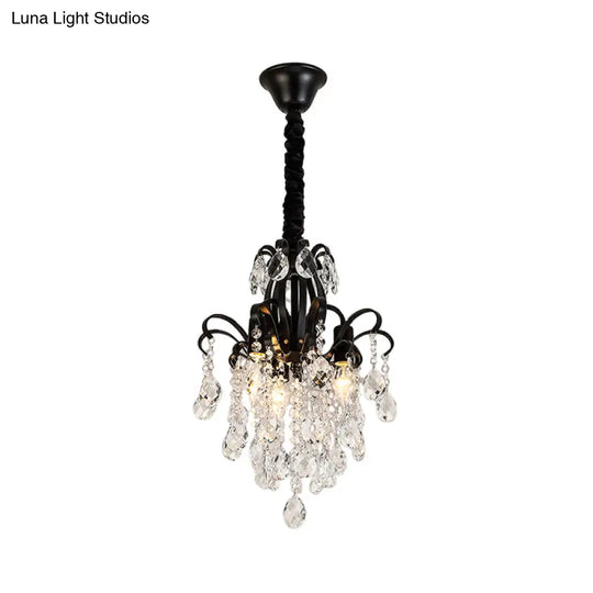 Vintage Teardrop Crystal Chandelier Light - Black Hanging Fixture With Curved Arms 3/7 Lights