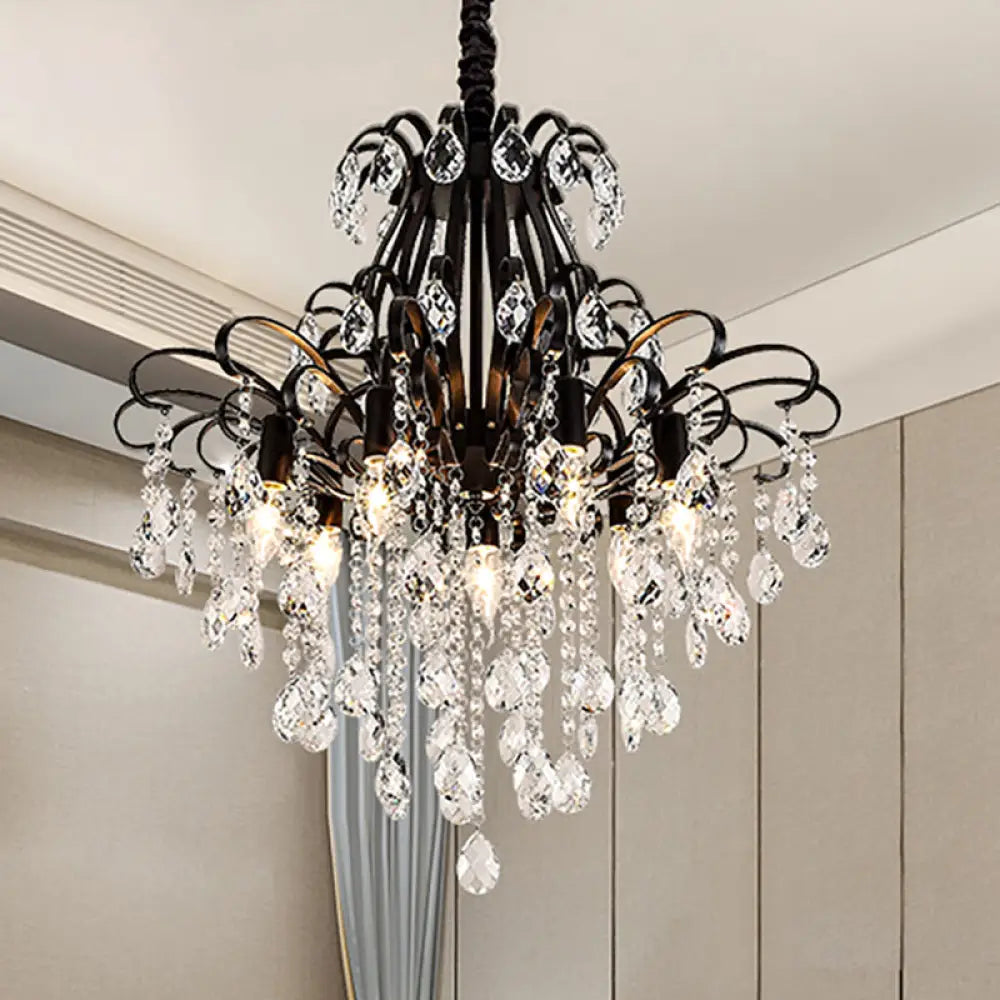 Vintage Teardrop Crystal Chandelier Light - Black Hanging Fixture With Curved Arms 3/7 Lights 7 /