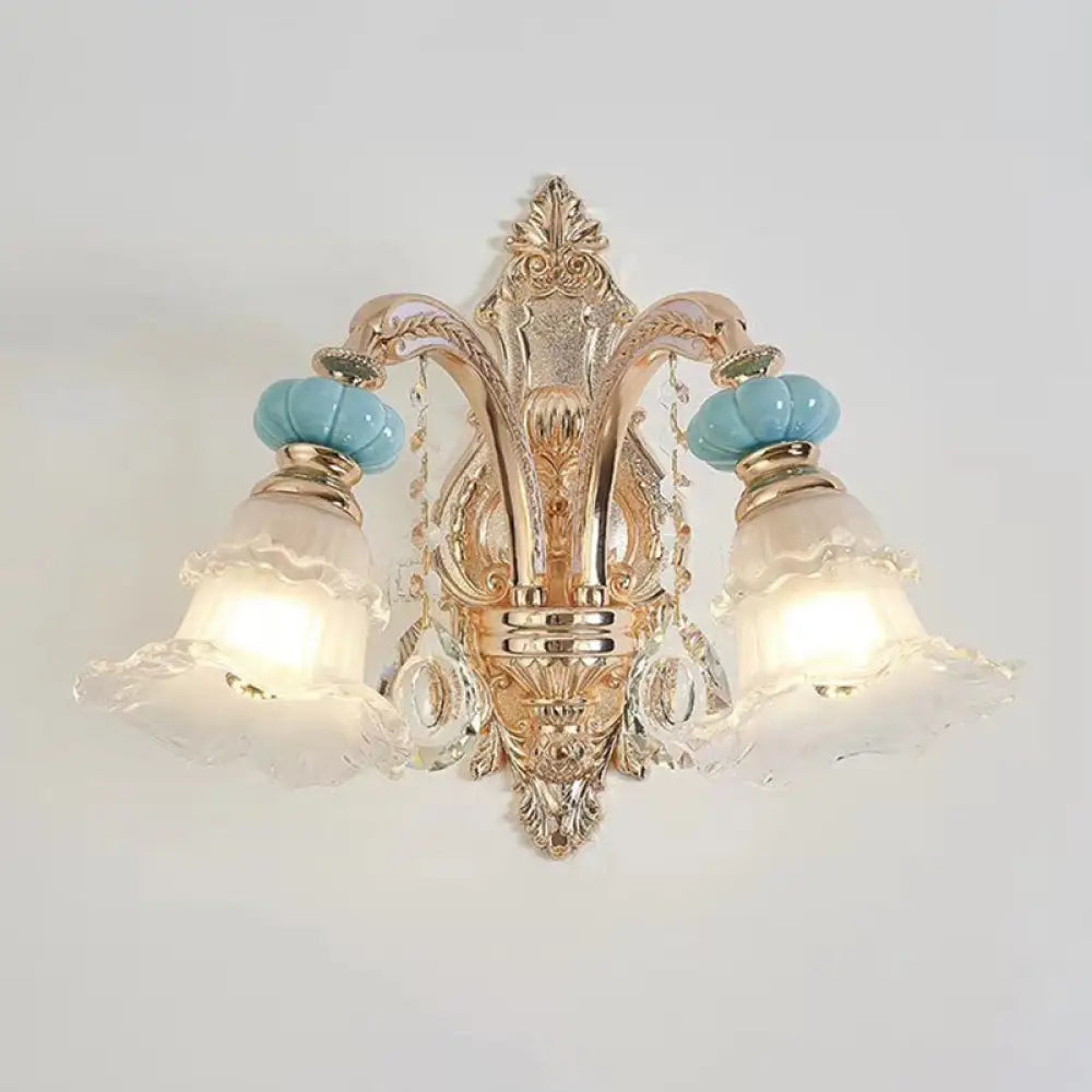 Vintage Textured Glass Blue Chandelier Pendant Light With Crystal Accent 2 /