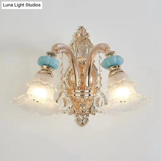 Vintage Textured Glass Blue Chandelier Pendant Light With Crystal Accent