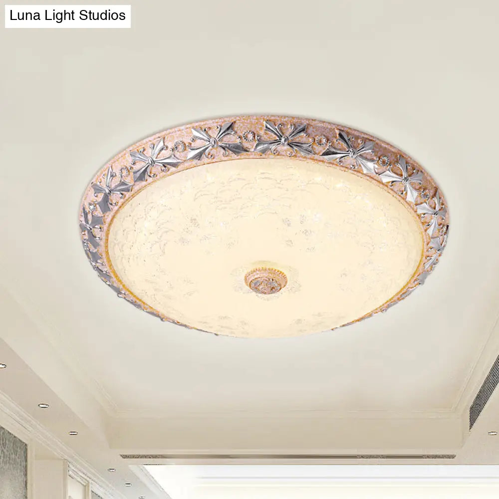 Vintage Textured Glass Led Ceiling Lamp In Silver Bowl Design - Available 3 Sizes