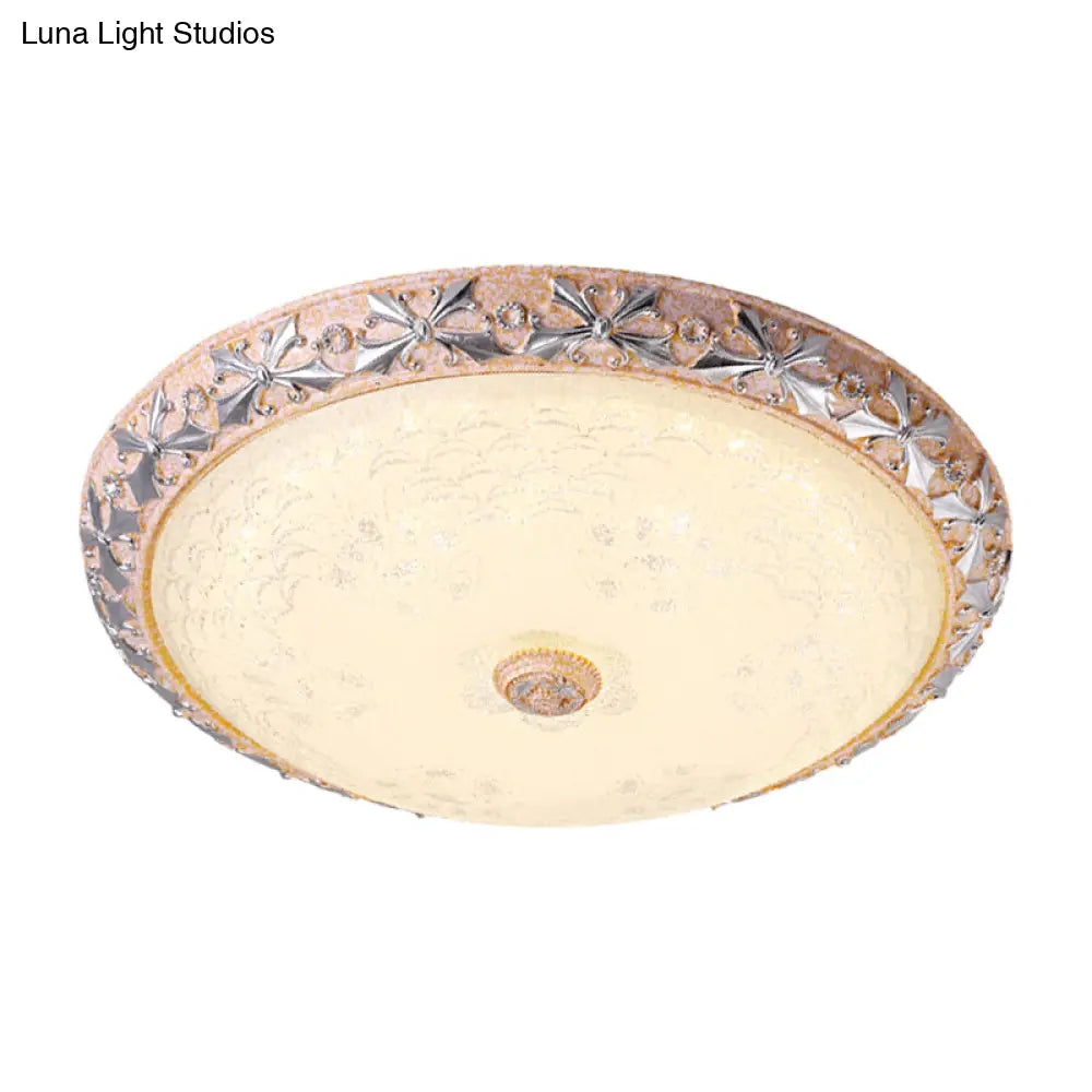 Vintage Textured Glass Led Ceiling Lamp In Silver Bowl Design - Available 3 Sizes