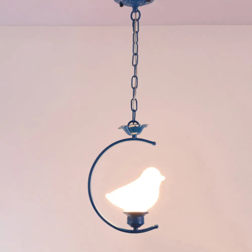 Vintage Tiffany Glass Pendant Ceiling Lamp - Blue Ring Pendulum Light For Bedroom / Circular Arc