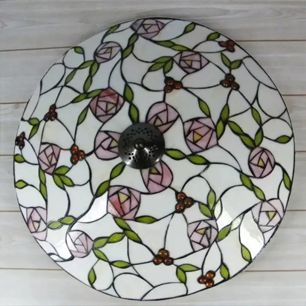 Vintage Tiffany Stained Glass Flush Ceiling Light With Pink And Green Bowl Design 2 / Pink - Green