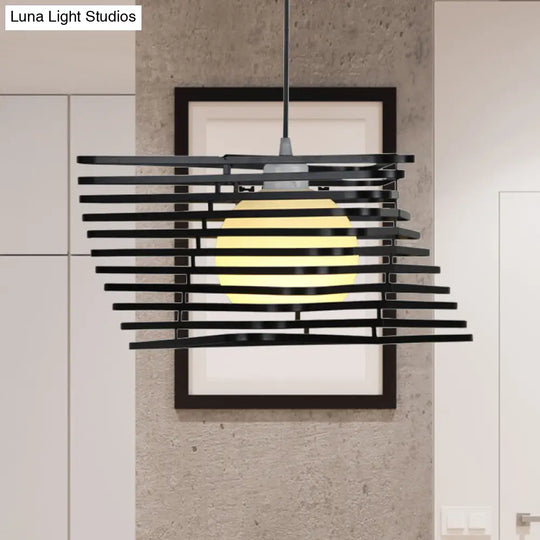 Vintage Twist Cage Pendant Lamp - Metallic Monochrome Hanging Light Ideal For Bookstore
