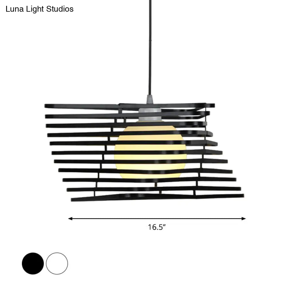 Vintage Twist Cage Pendant Lamp - Metallic Monochrome Hanging Light Ideal For Bookstore