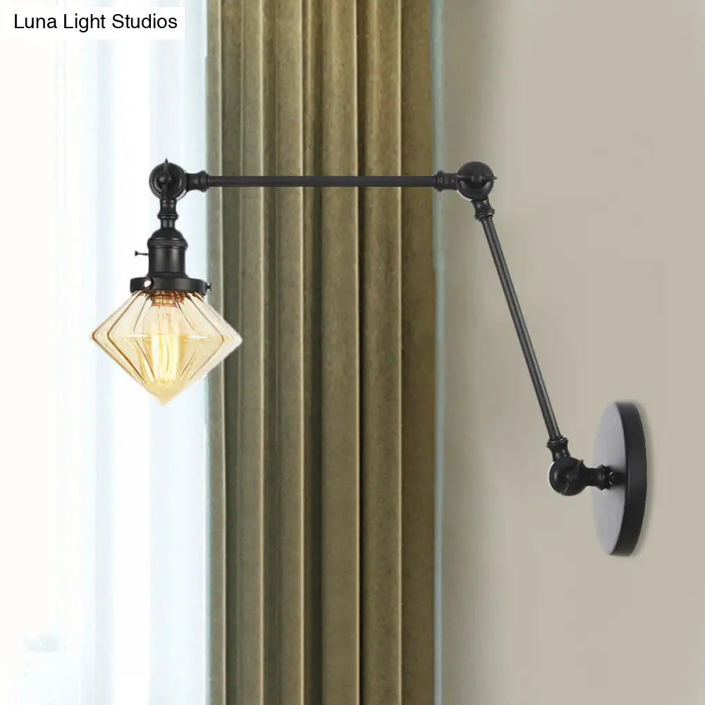 Vintage Wall Mounted Dining Room Sconce Light 1-Light With Glass Shade Adjustable Arm -