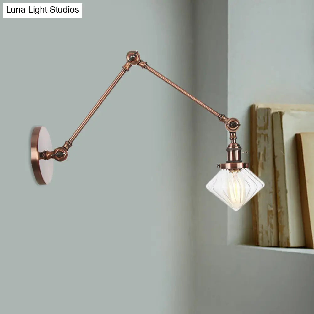 Vintage Wall Mounted Dining Room Sconce Light 1-Light With Glass Shade Adjustable Arm -