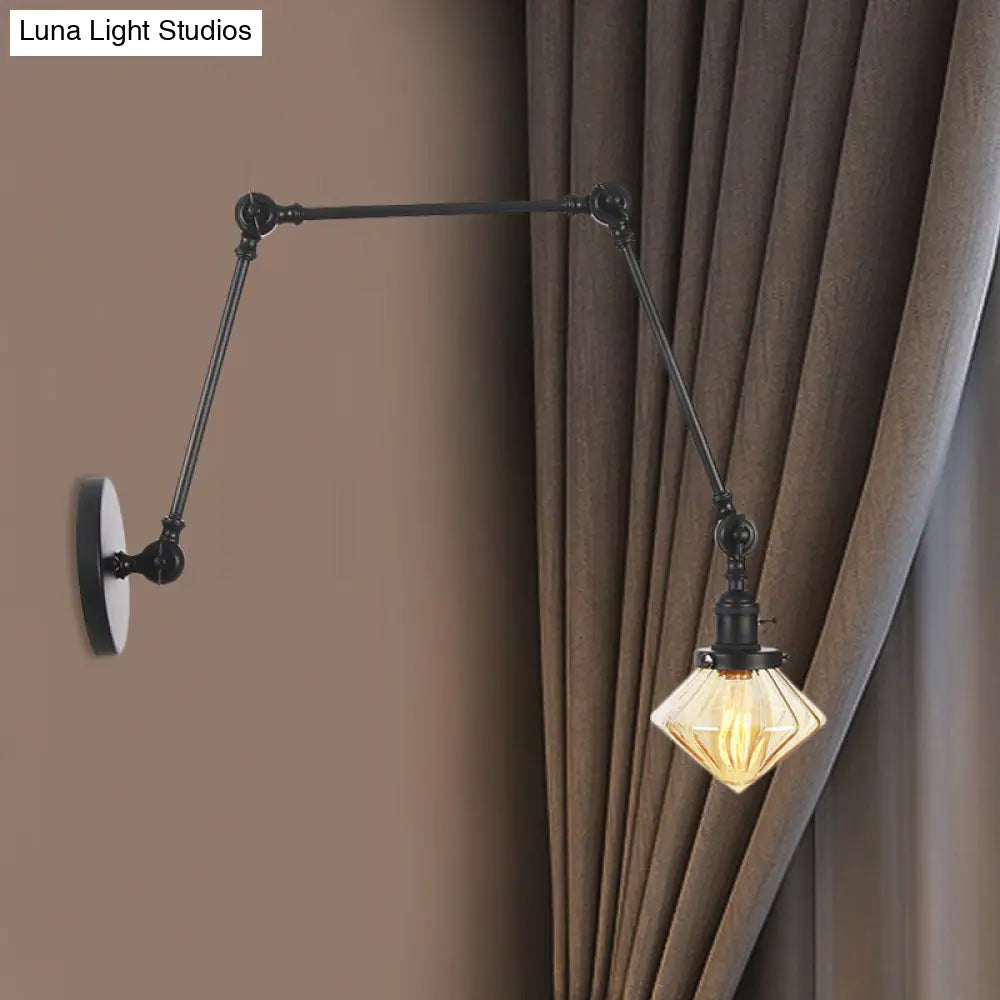 Vintage Wall Mounted Dining Room Sconce Light 1-Light With Glass Shade Adjustable Arm -