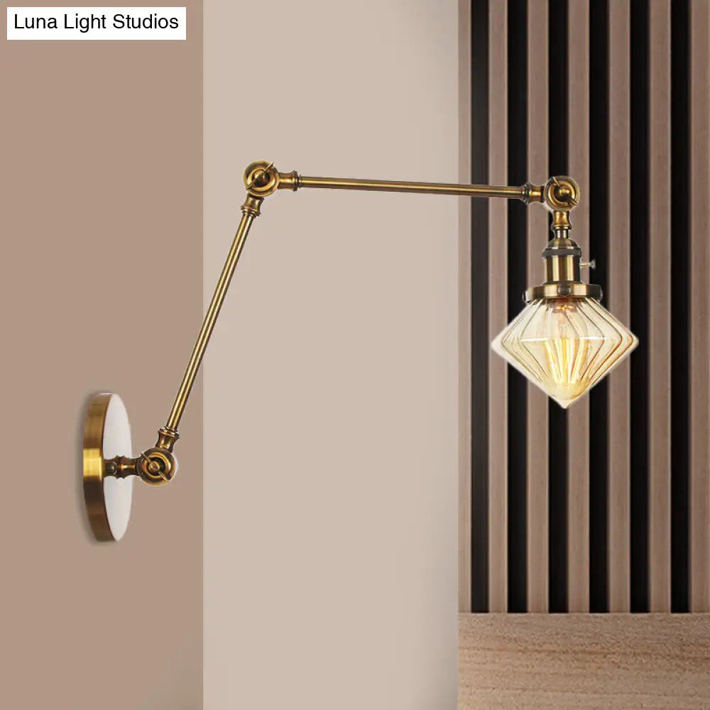 Vintage Wall Mounted Dining Room Sconce Light 1-Light With Glass Shade Adjustable Arm -