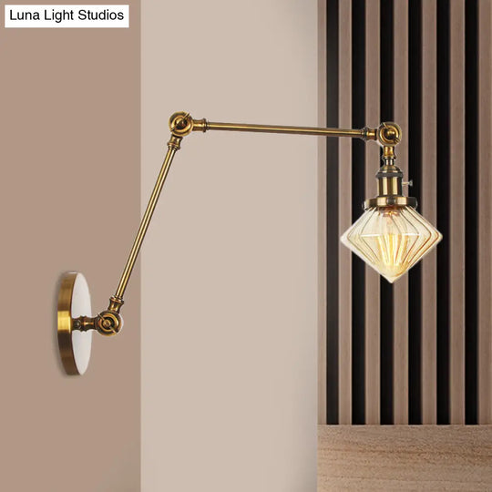 Vintage Wall Mounted Dining Room Sconce Light 1-Light With Glass Shade Adjustable Arm -