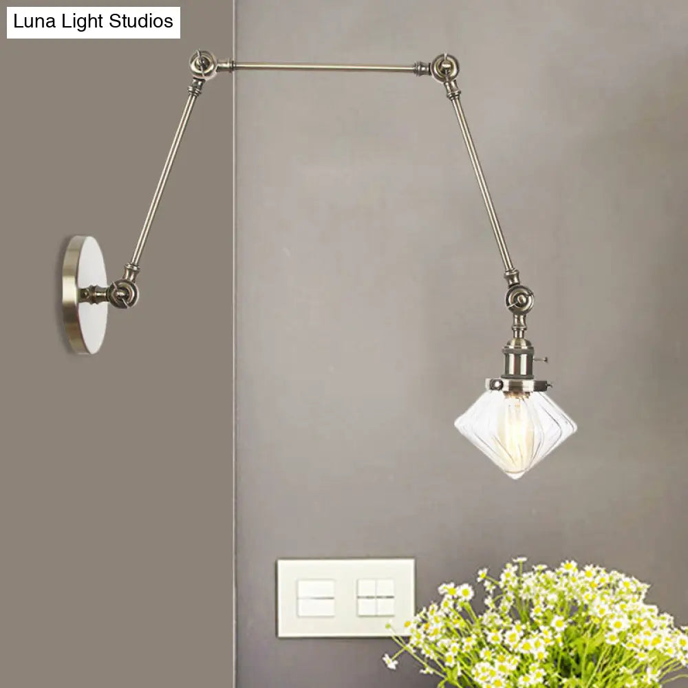 Vintage Wall Mounted Dining Room Sconce Light 1-Light With Glass Shade Adjustable Arm -