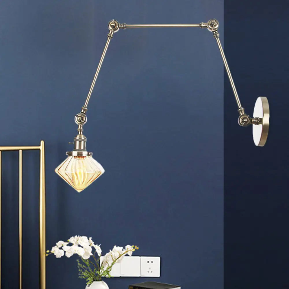 Vintage Wall Mounted Dining Room Sconce Light 1-Light With Glass Shade Adjustable Arm -