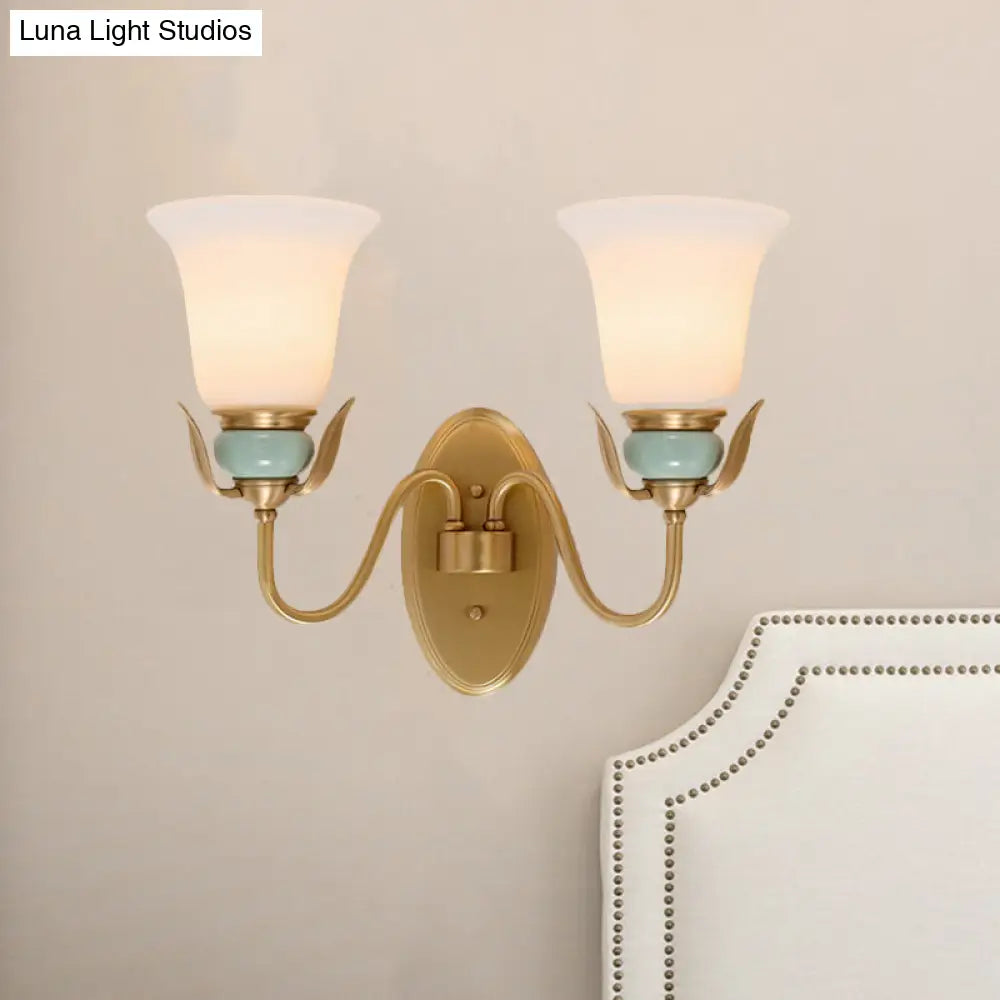 Vintage Wall Mounted Lamp With Bell Frosted Glass Shade - Gold Finish