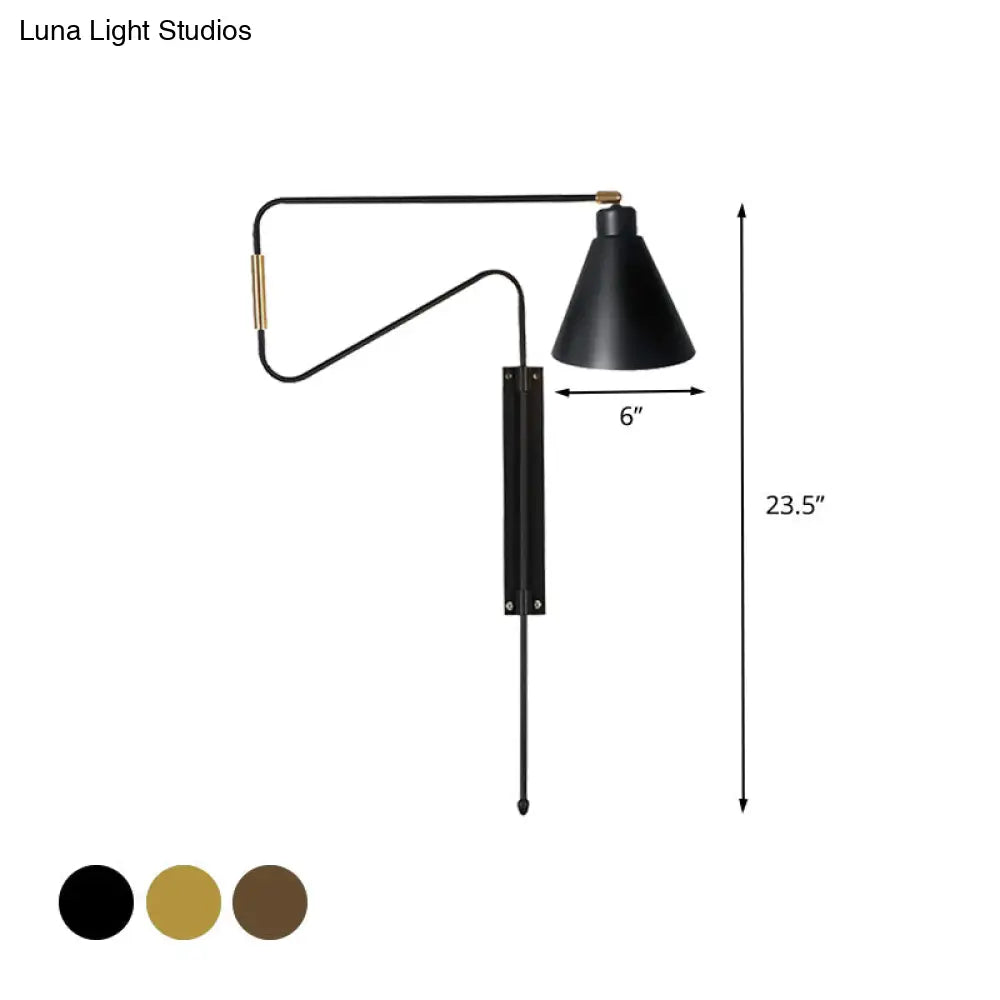 Vintage Wall Sconce With Rotatable Conical Iron Shade And Multiple Backplate Colors
