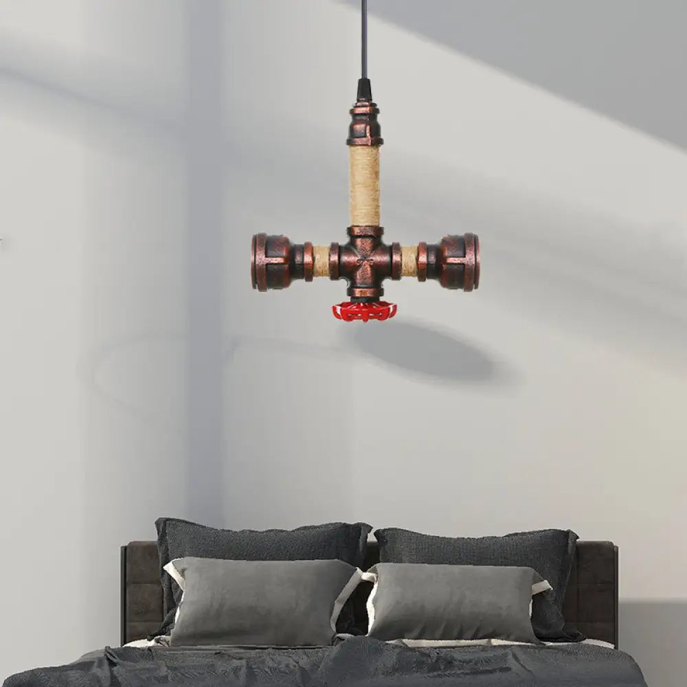 Vintage Water Pipe Chandelier With 2/3 Hanging Pendant Lights In Rust 8’/9’/10’ Width / 8