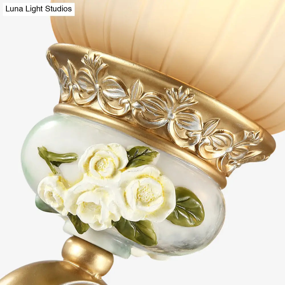 Vintage White Glass Wall Sconce With Gold Scallop Design And 1/2 Lights - Elegant Golden Arm