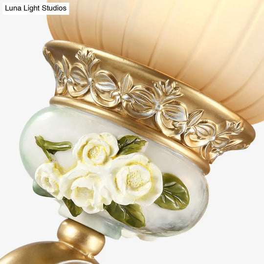 Vintage White Glass Wall Sconce With Gold Scallop Design And 1/2 Lights - Elegant Golden Arm