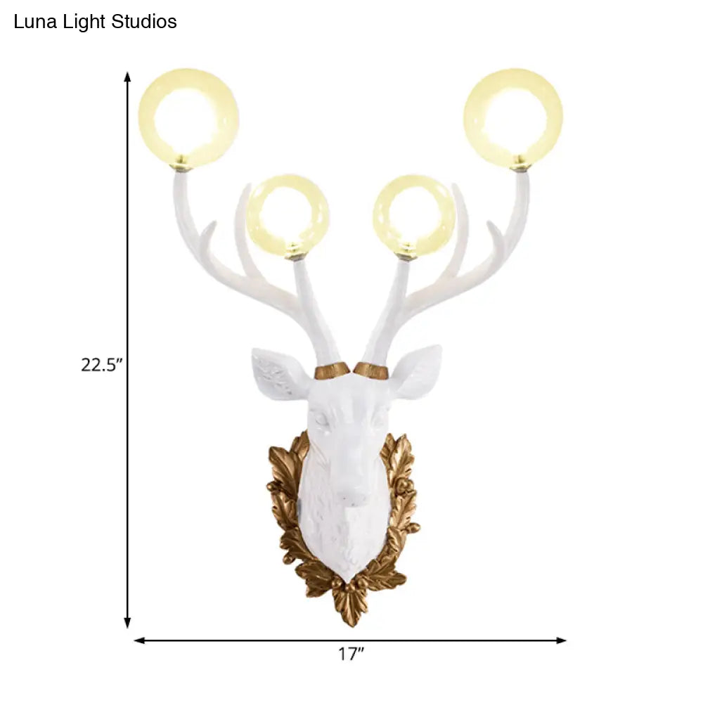 Vintage White/Gold Deer Sconce Lamp With Glass Shade - Set Of 4 Bulbs 17/21.5 W