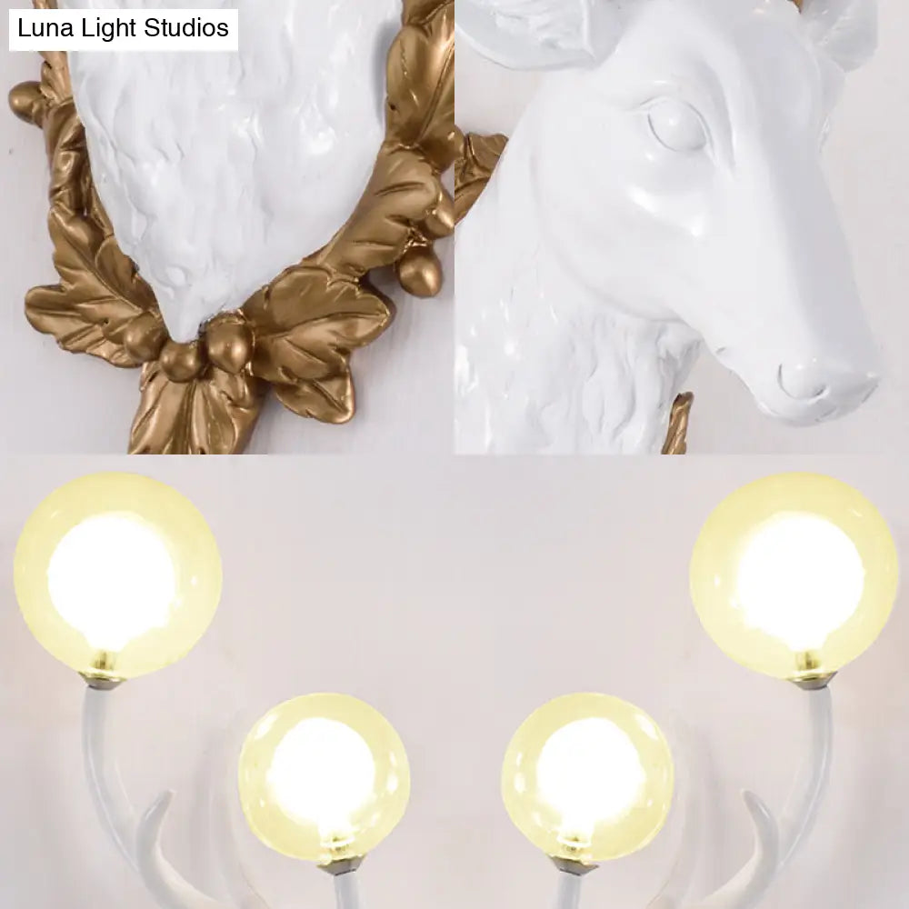 Vintage White/Gold Deer Sconce Lamp With Glass Shade - Set Of 4 Bulbs 17/21.5 W