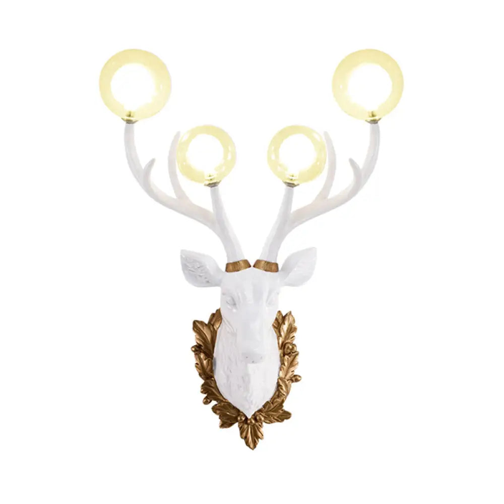 Vintage White/Gold Deer Sconce Lamp With Glass Shade - Set Of 4 Bulbs 17/21.5 W White / 17