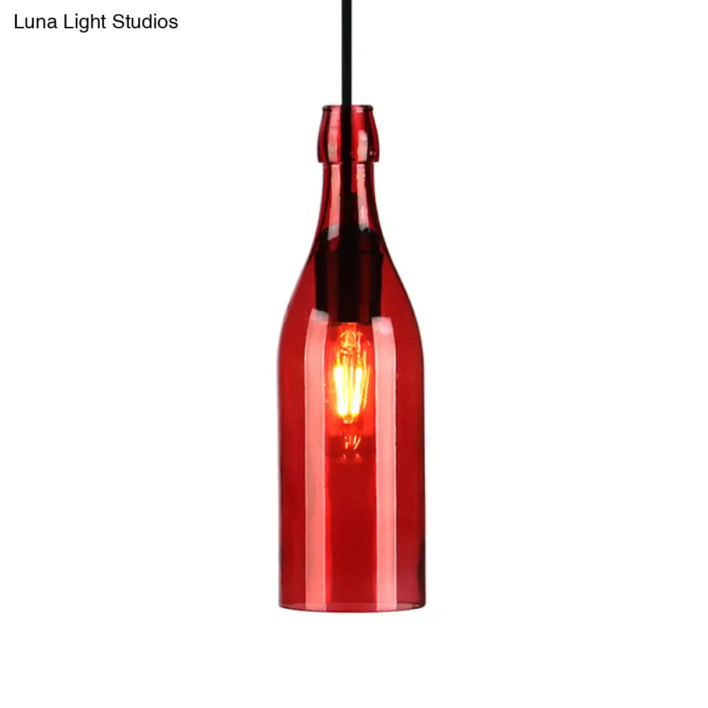 Vintage Wine Bottle Glass Pendant Light - Stylish Restaurant Lighting Fixture (Red/Yellow)