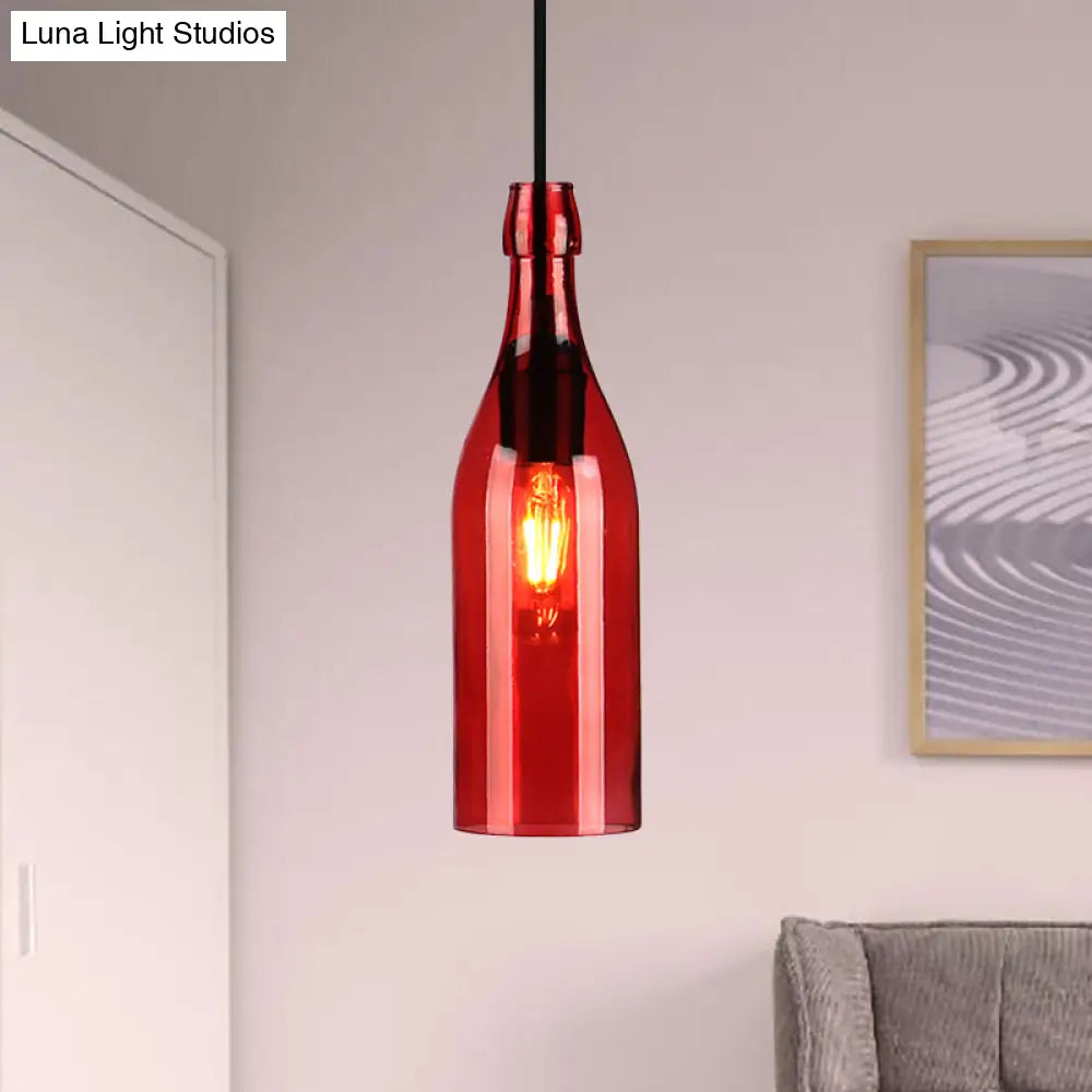 Vintage Wine Bottle Glass Pendant Light - Stylish Restaurant Ceiling Fixture In Red/Yellow