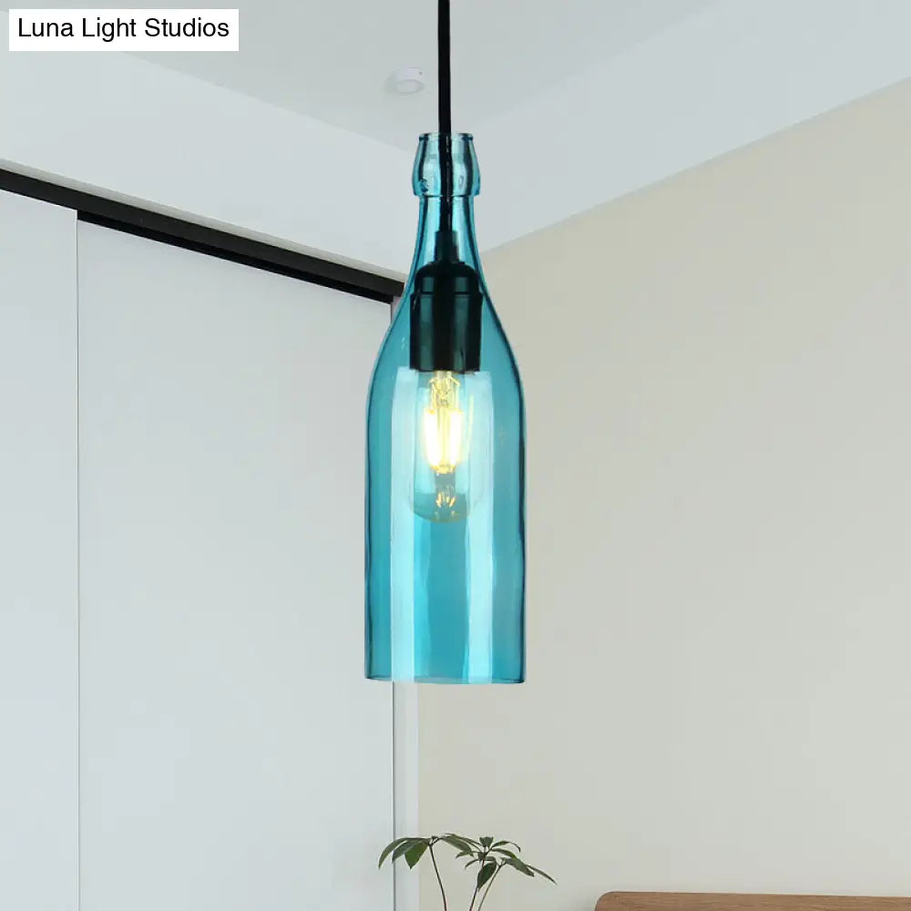 Vintage Wine Bottle Glass Pendant Light - Stylish Restaurant Lighting Fixture (Red/Yellow) Blue