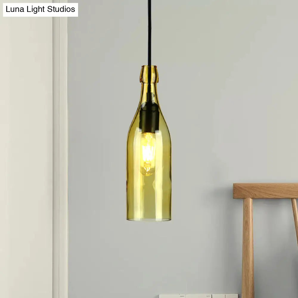 Vintage Wine Bottle Glass Pendant Light - Stylish Restaurant Lighting Fixture (Red/Yellow)