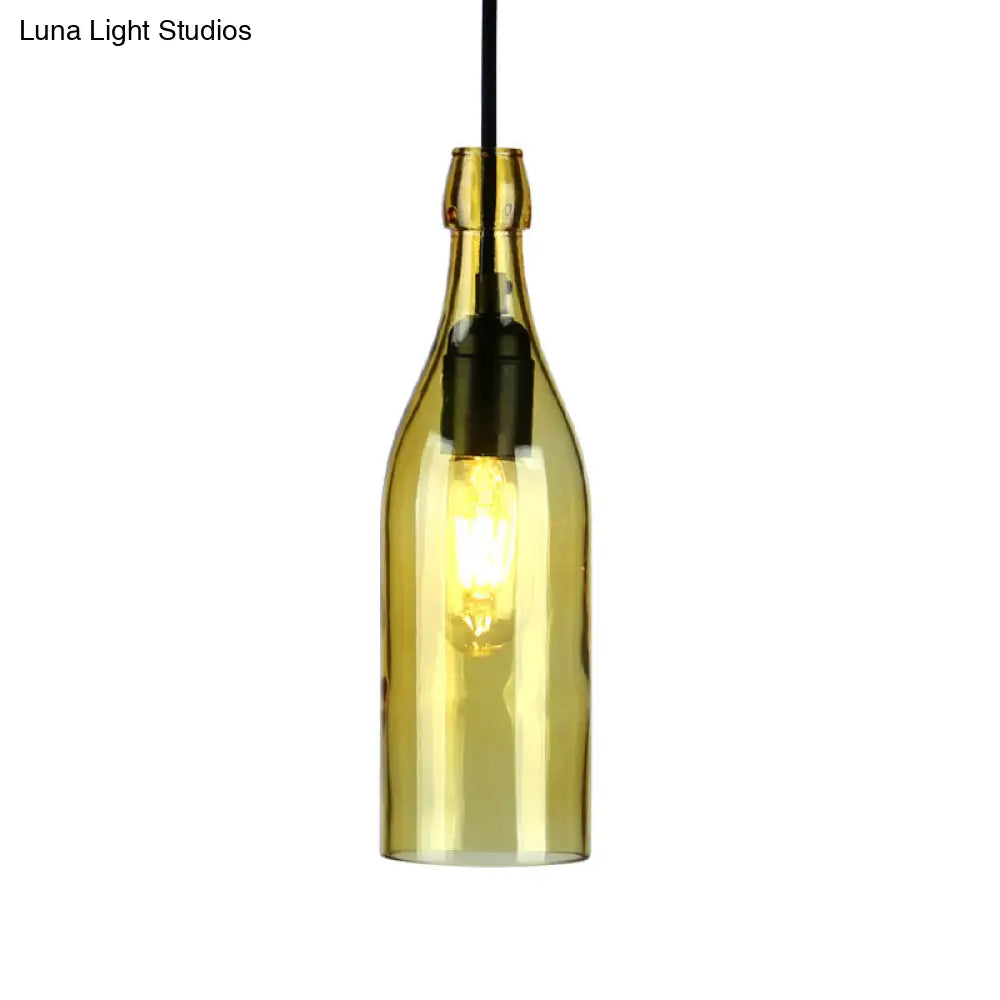 Vintage Wine Bottle Glass Pendant Light - Stylish Restaurant Lighting Fixture (Red/Yellow)