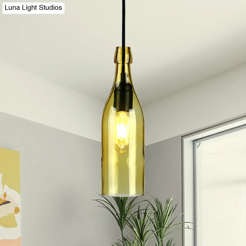 Vintage Wine Bottle Glass Pendant Light - Stylish Restaurant Lighting Fixture (Red/Yellow) Yellow