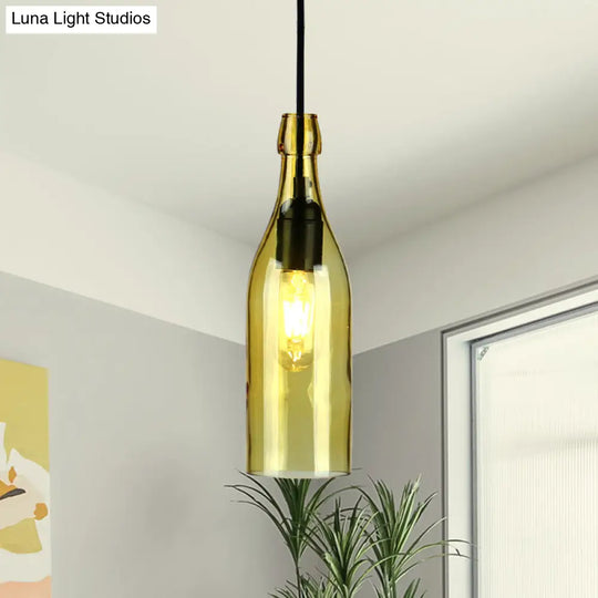 Vintage Wine Bottle Glass Pendant Light - Stylish Restaurant Lighting Fixture (Red/Yellow) Yellow