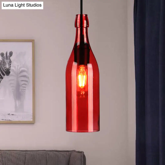 Vintage Wine Bottle Glass Pendant Light - Stylish Restaurant Lighting Fixture (Red/Yellow)