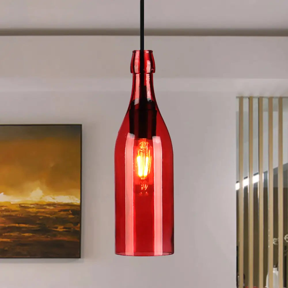Vintage Wine Bottle Glass Pendant Light - Stylish Restaurant Ceiling Fixture In Red/Yellow Red