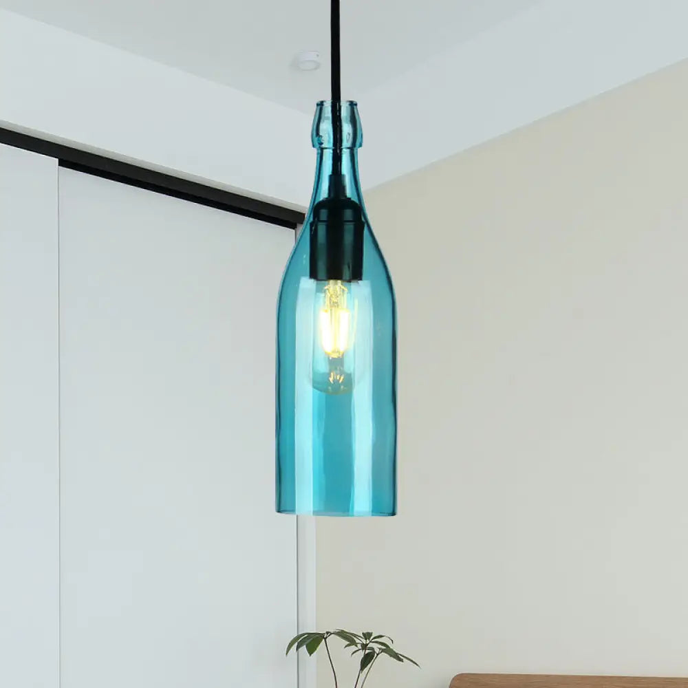 Vintage Wine Bottle Glass Pendant Light - Stylish Restaurant Ceiling Fixture In Red/Yellow Blue