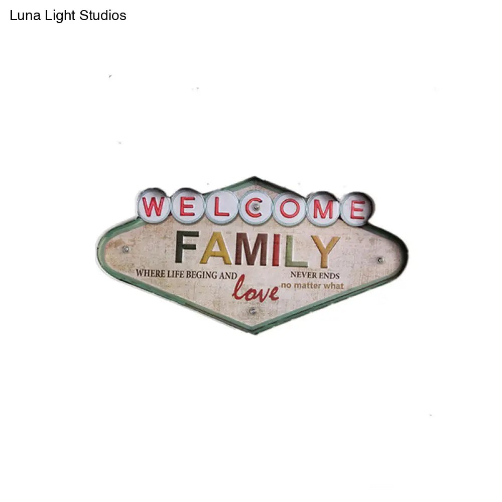 Vintage Wine Club Led Night Light In Distressed White - Welcome Signboard Wall Fixture With Iron