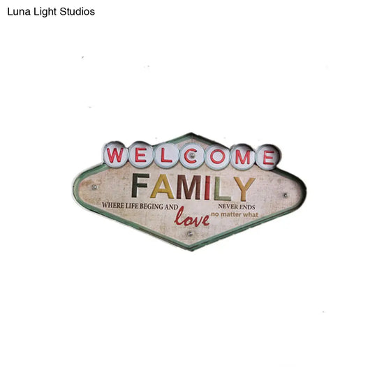 Vintage Wine Club Led Night Light In Distressed White - Welcome Signboard Wall Fixture With Iron