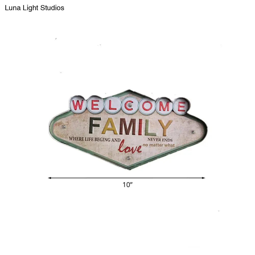 Vintage Wine Club Led Night Light In Distressed White - Welcome Signboard Wall Fixture With Iron