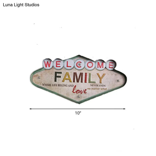 Vintage Wine Club Led Night Light In Distressed White - Welcome Signboard Wall Fixture With Iron