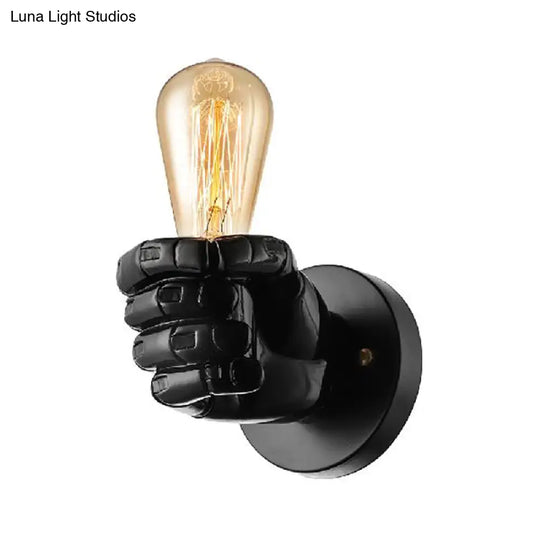 Vintage Wood Bare Bulb Sconce Light With Hand-Shaped Base - Black/White Restaurant Wall Lamp